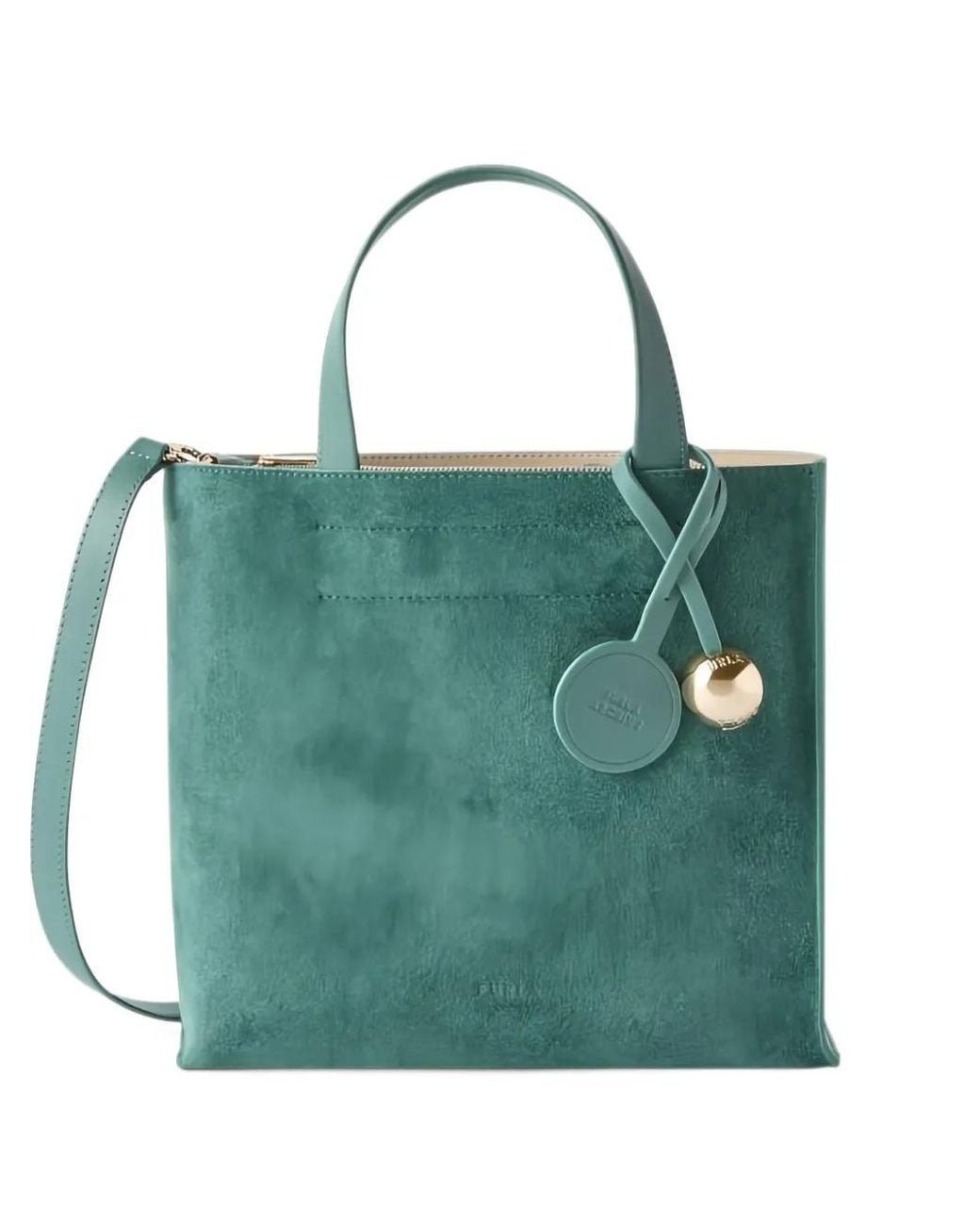 Furla Green Suede-Panelled Leather Tote Bag