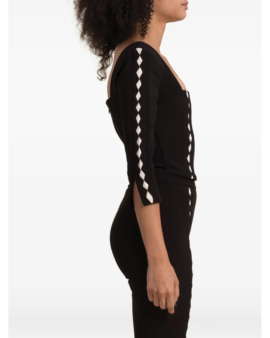 Contessa Mills Black Leo Diamond-Patterned Square-Neck Top