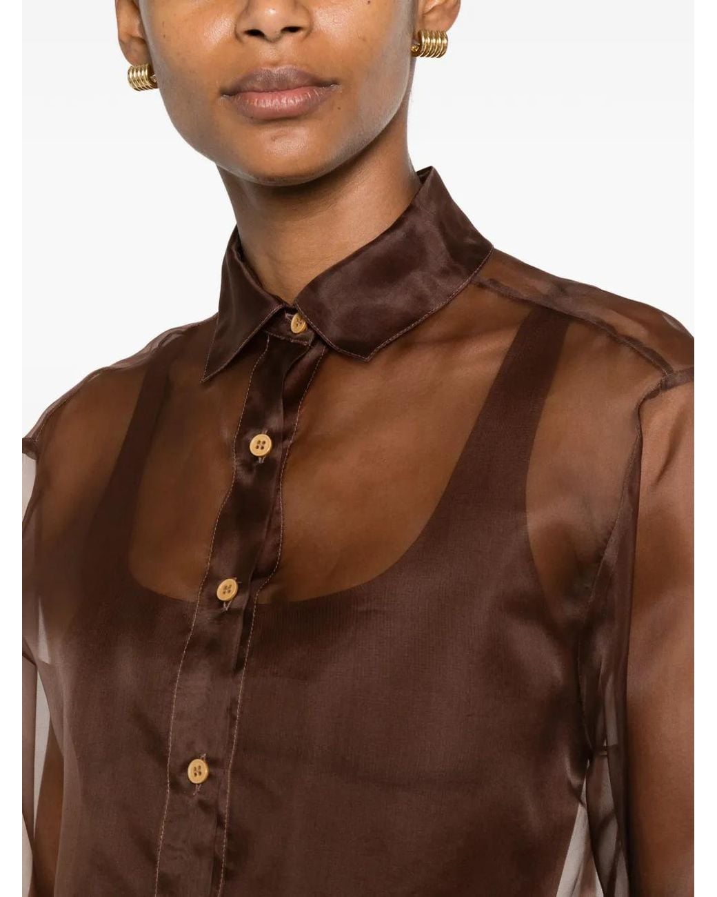 THE NINA STUDIO Brown Sheer Tie-Back Shirt