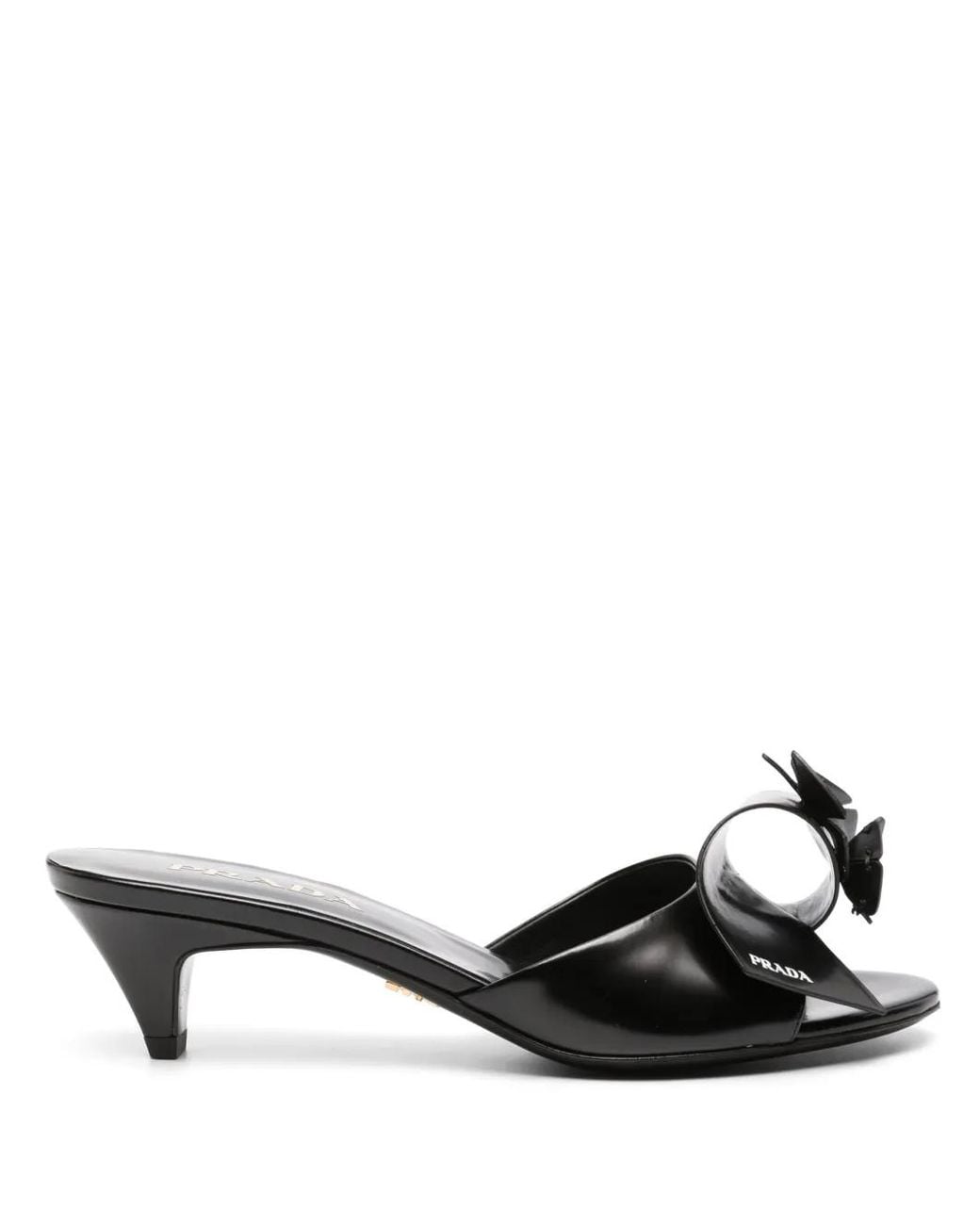 Prada Black Mules Mit Blumenapplikation
