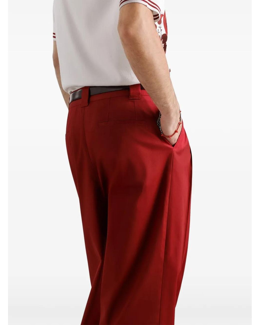 Dolce & Gabbana Red Stretch Cotton Gabardine Trousers for men
