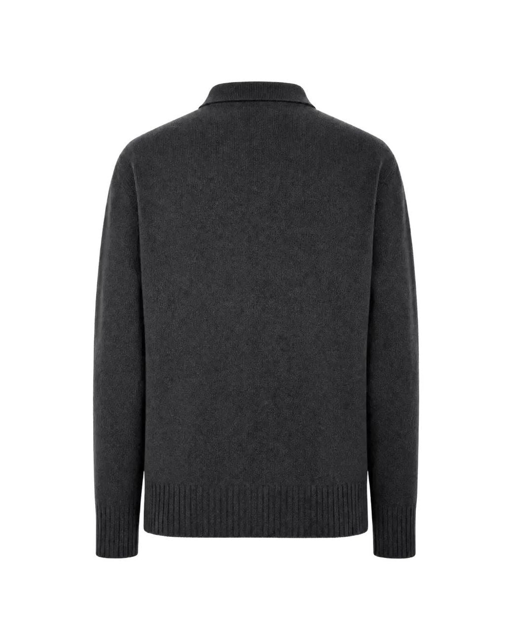 Amaranto Black Button-Placket Polo-Collar Sweater for men