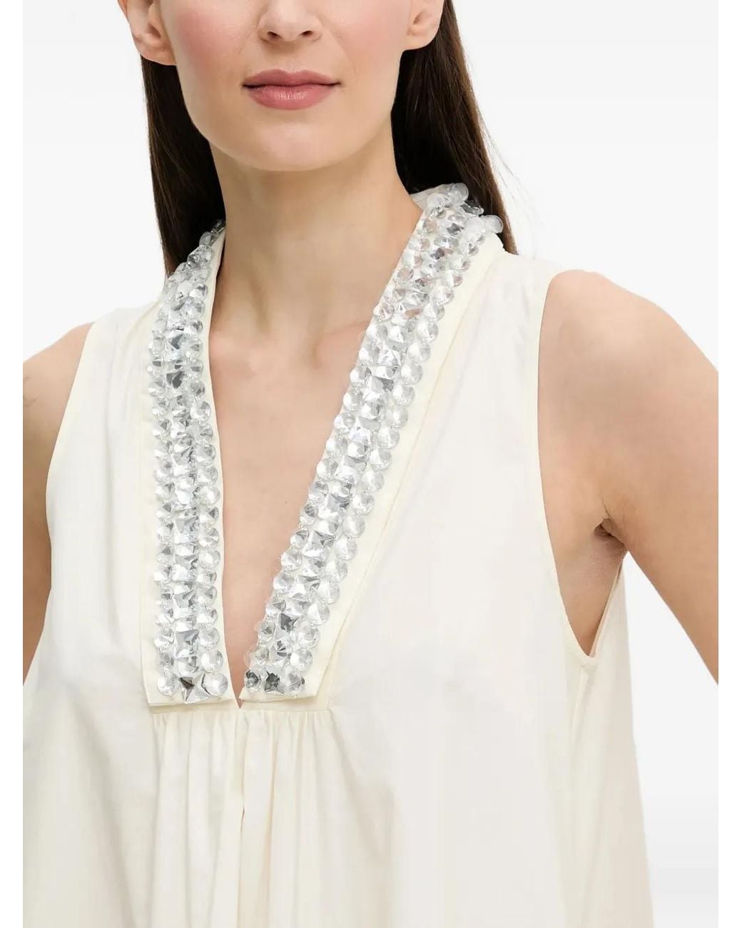Isabelle Blanche Natural Crystal-Embellished Sleeveless Dress
