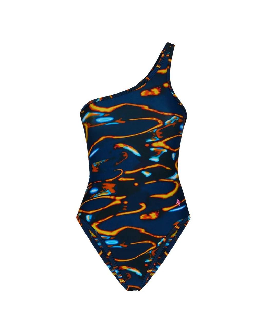 The Attico Blue One-Shoulder Graphic-Print Swimsuit