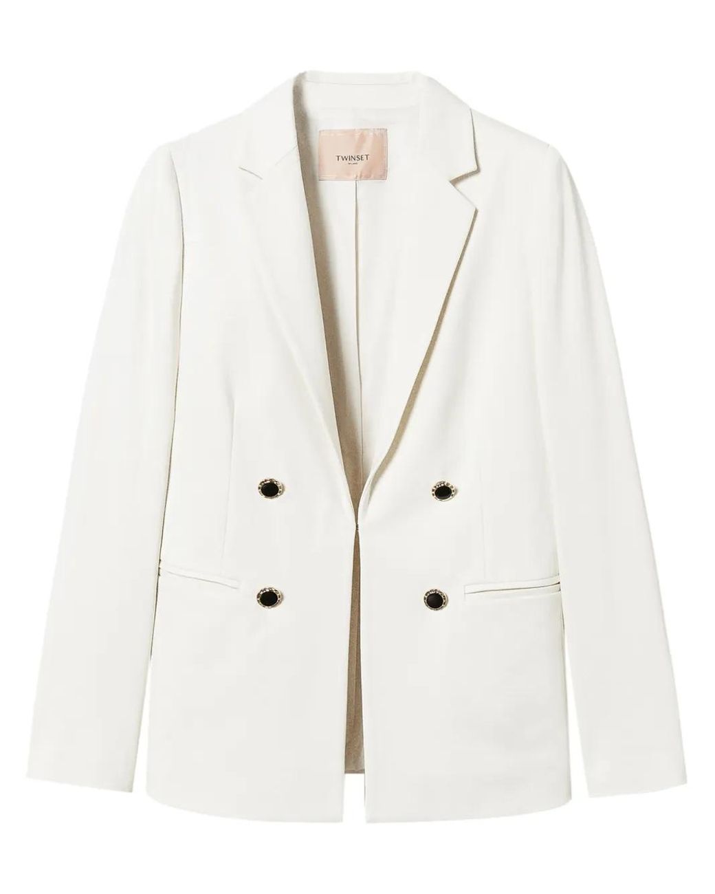 Twinset White Jewelled-Buttons Double-Breasted Blazer