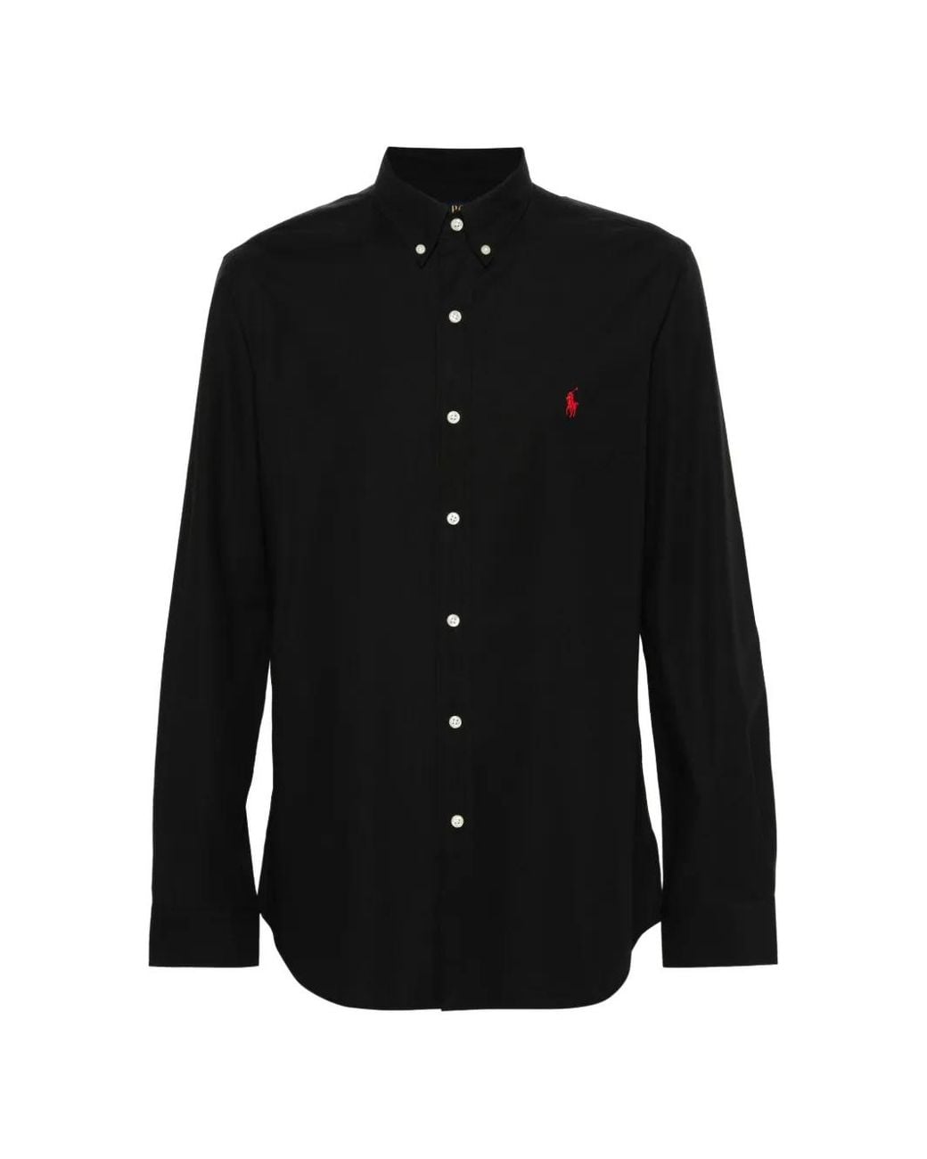 Polo Ralph Lauren Black Button-Down Collar Embroidered-Logo Shirt for men