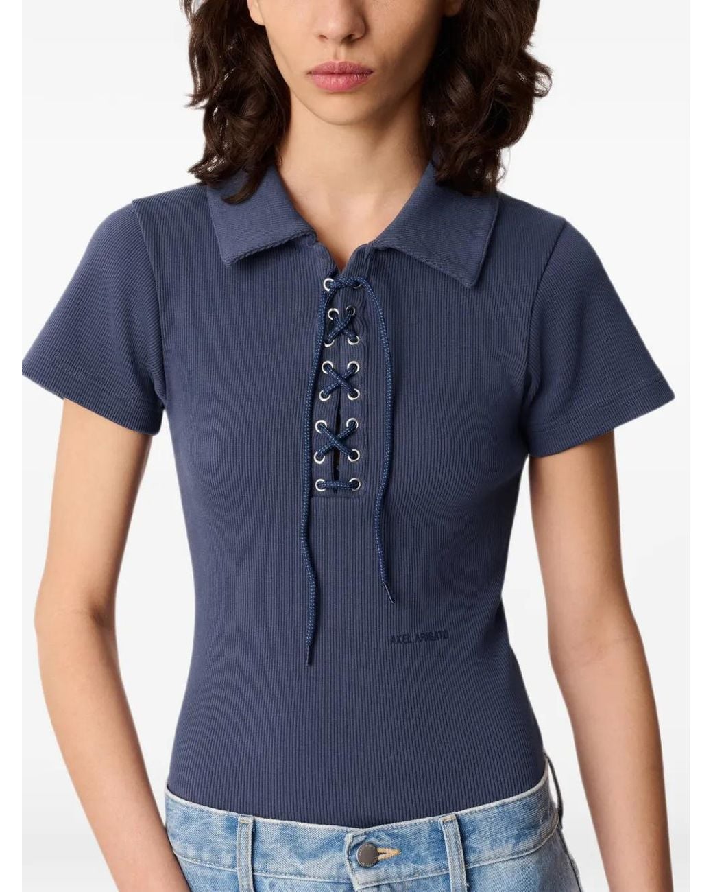 Axel Arigato Blue Lace-Up Ribbed Bodysuit