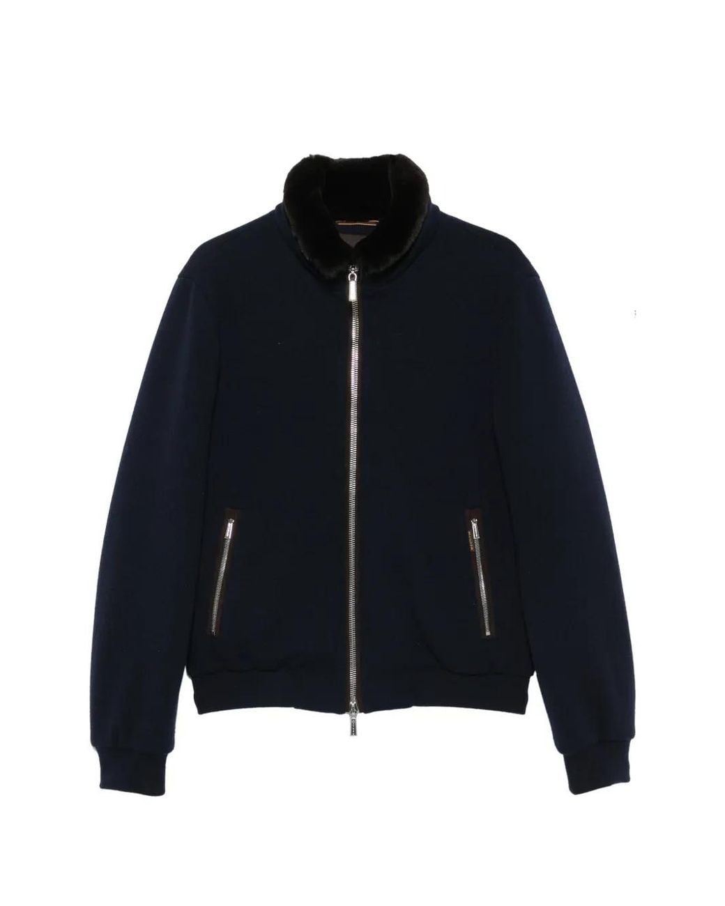 Moorer Blue Shearling-Collar Zip-Up Jacket for men