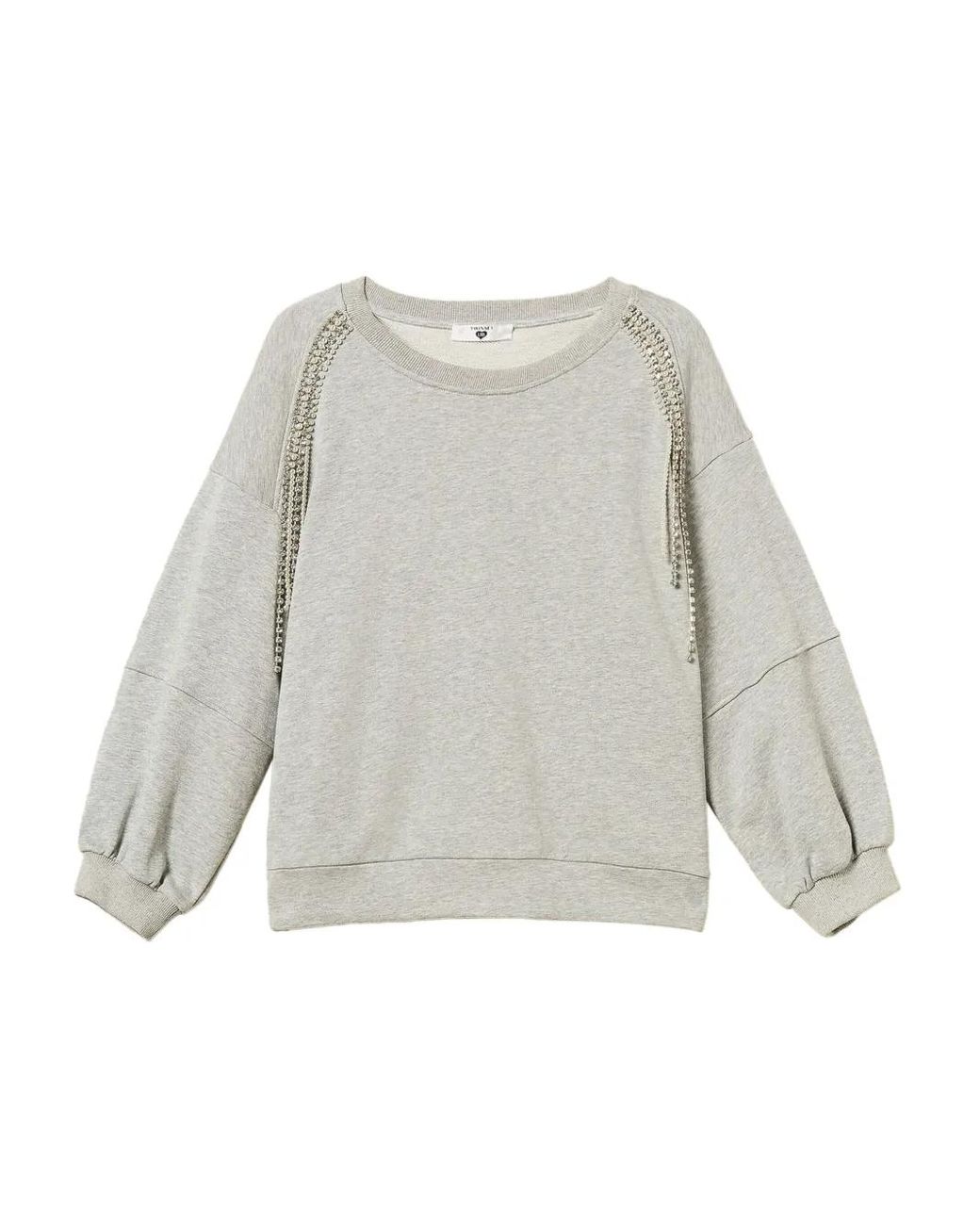 Twinset White Rhinestone-Chain Cotton Sweatshirt