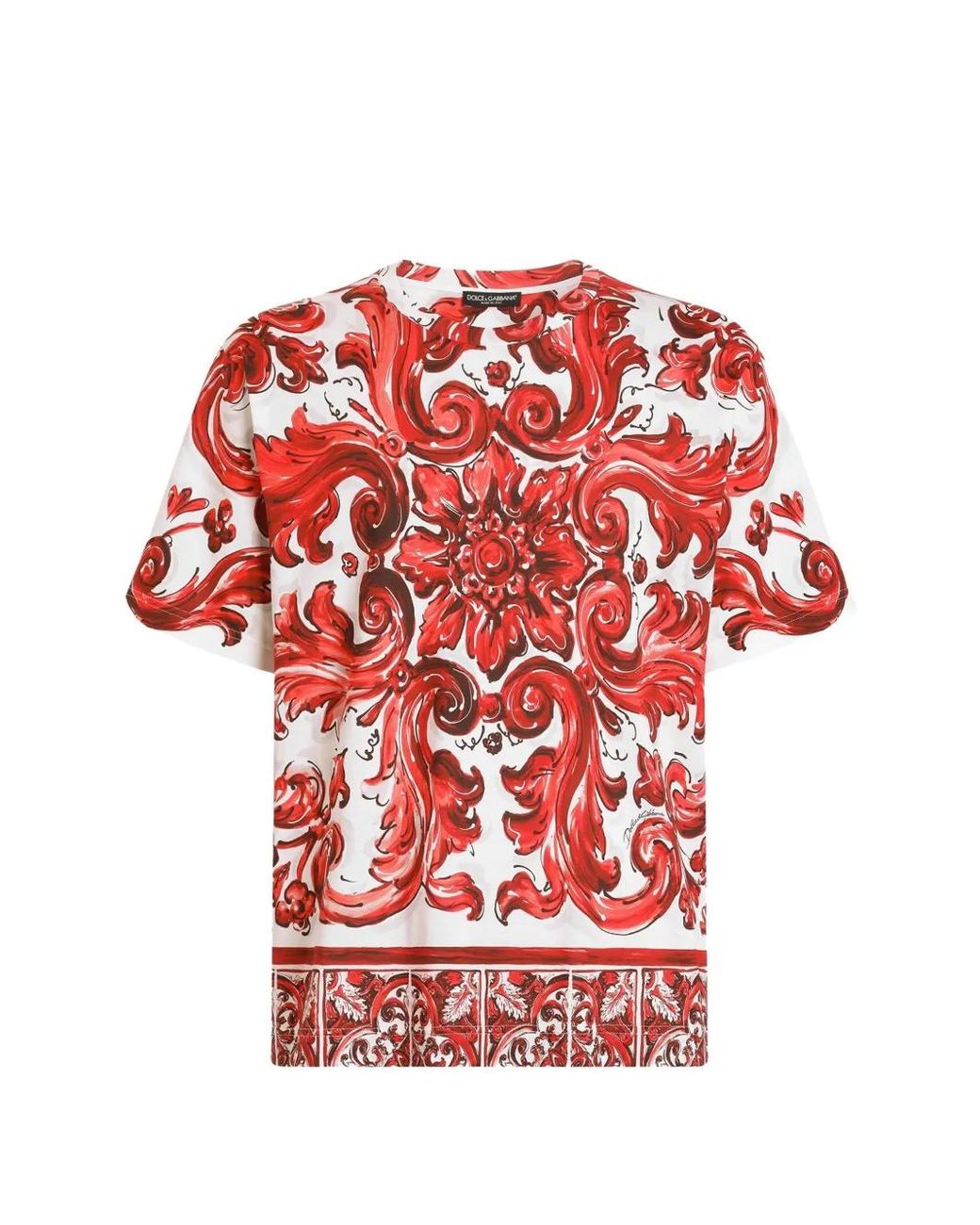 Dolce & Gabbana Red Dolce & Gabbana Cotton T-Shirt With Majolica Print for men