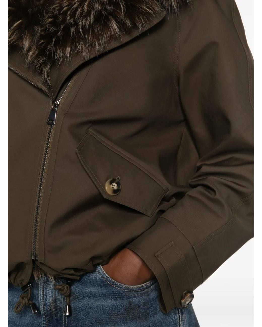 VALENTINI 1972 Brown Faux-Fur Trim Drawstring Coat