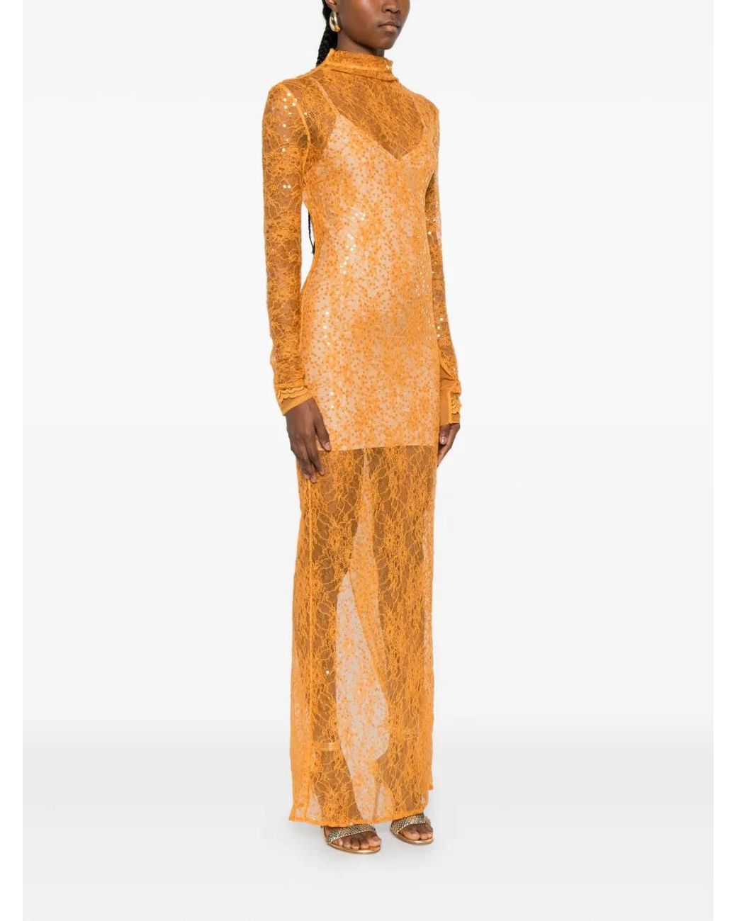 Patrizia Pepe Robe Mi-Longue  Ornements De Sequins in Orange | Lyst