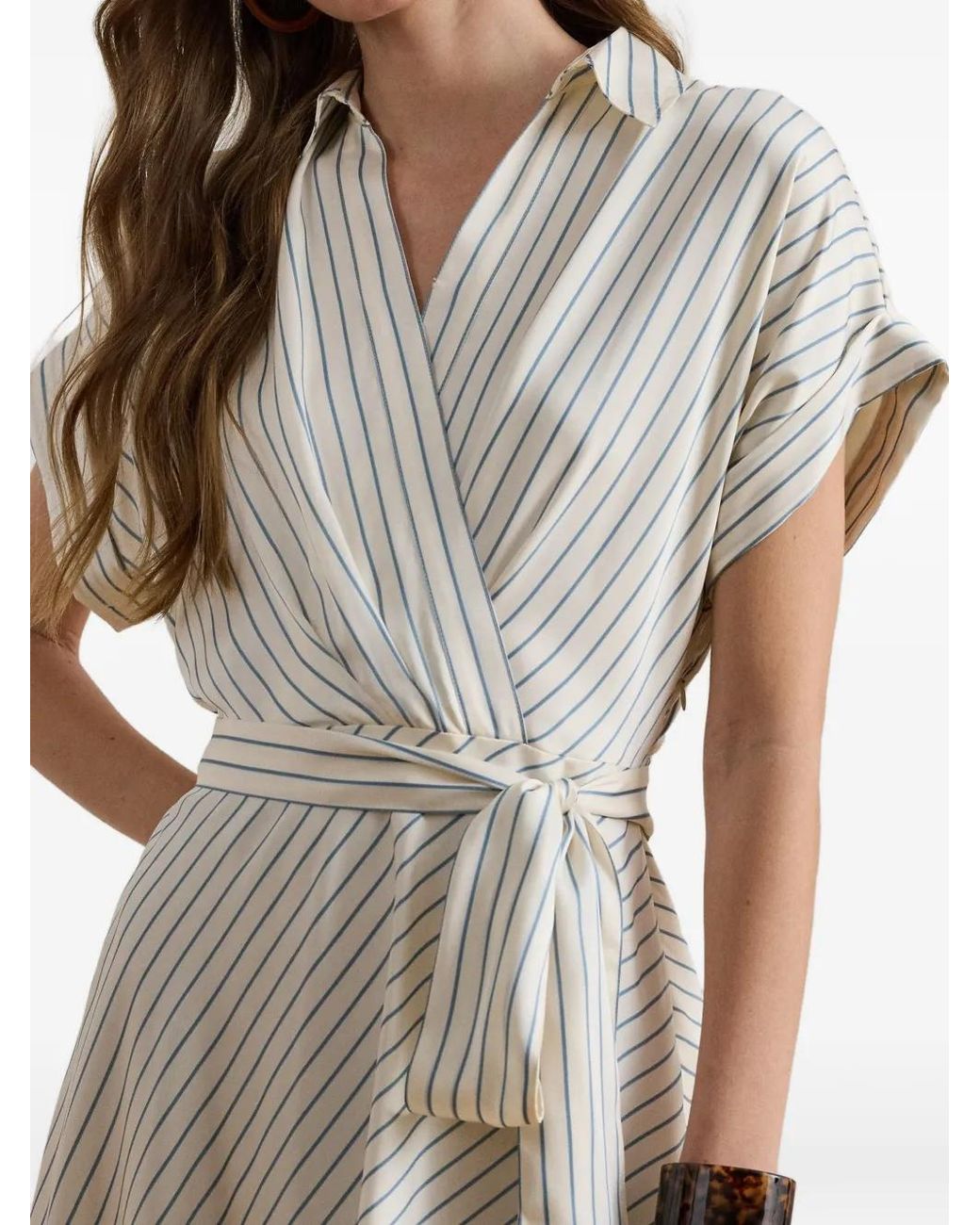 Ralph Lauren White Stripe-Pattern Wrap-Style Dress