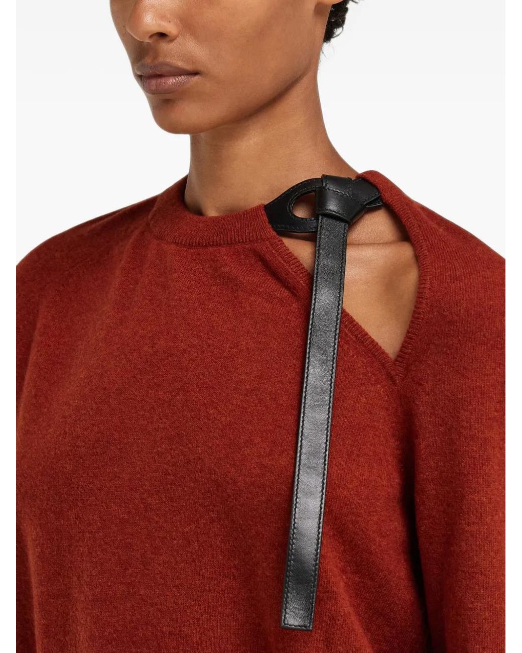 Ferragamo Red Leather-Detailed Wool-Cashmere Sweater
