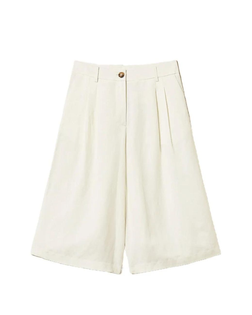 Twinset White Linen Blend Bermuda Shorts With Pleats