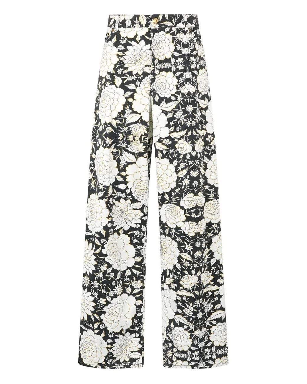 Roberto Cavalli White Floral-Print Jeans