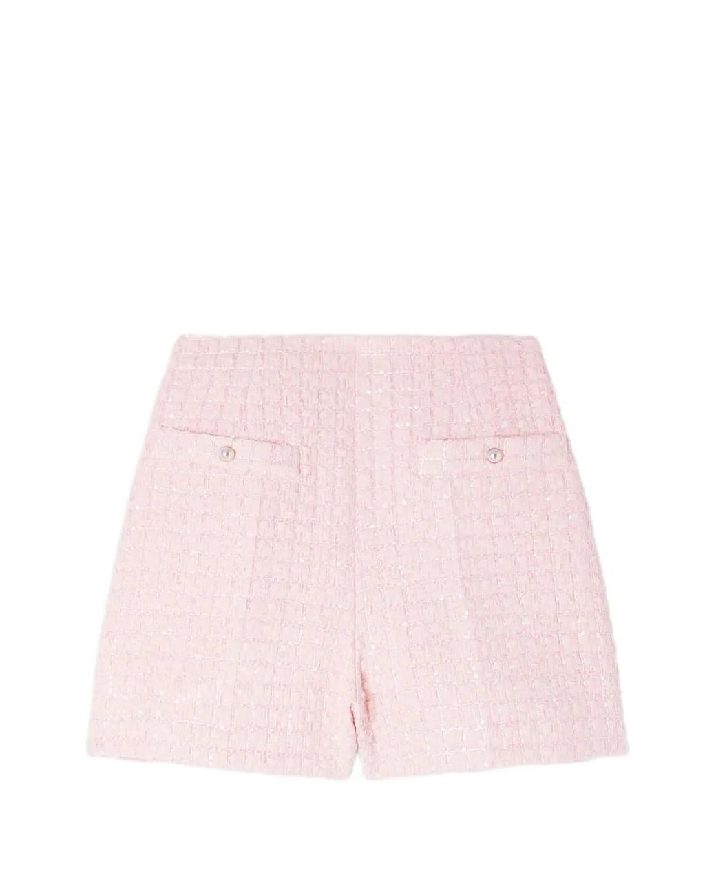Sandro Pink Sequin Check Tweed Shorts
