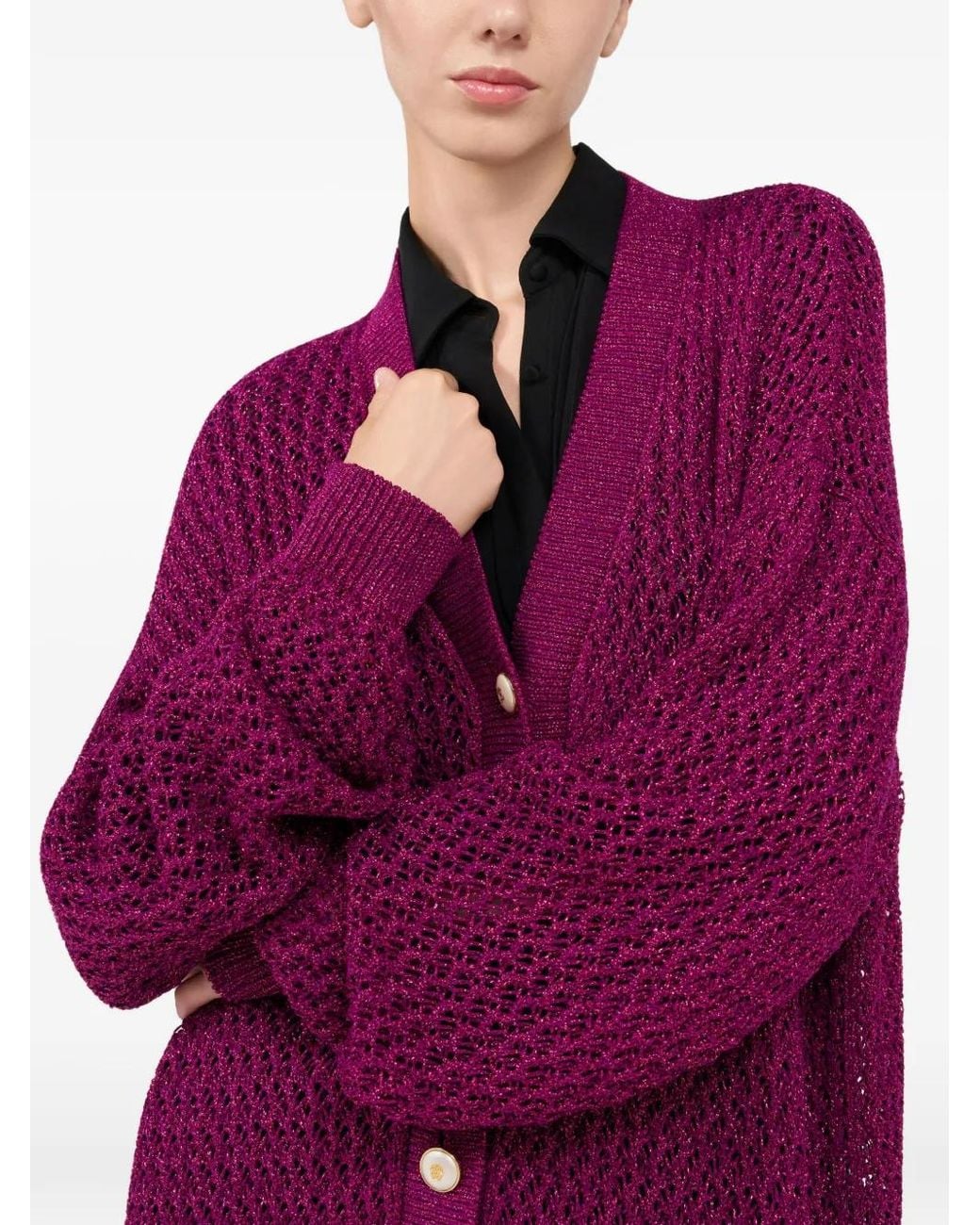 Roberto Cavalli Purple V-Neck Lurex Cardigan
