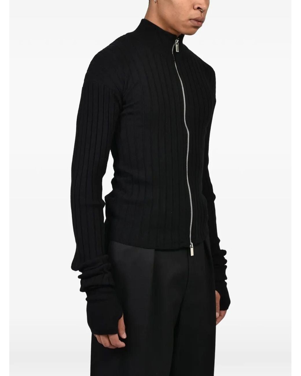 EPHMRL Black Rib-Knit Zip-Up Cardigan for men