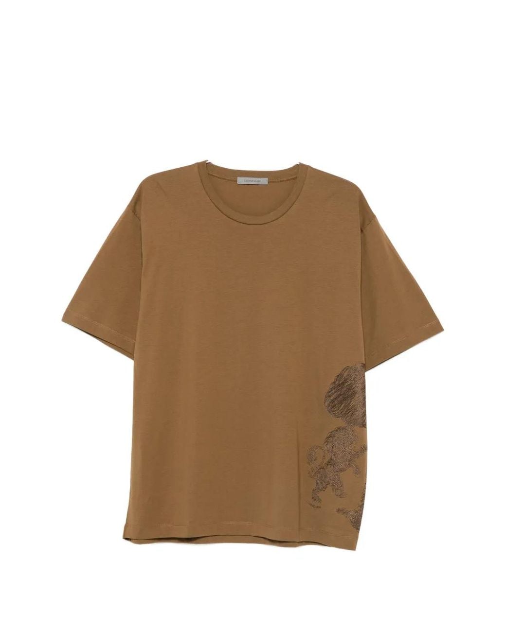 Corneliani Brown Tree-Embroidered T-Shirt for men