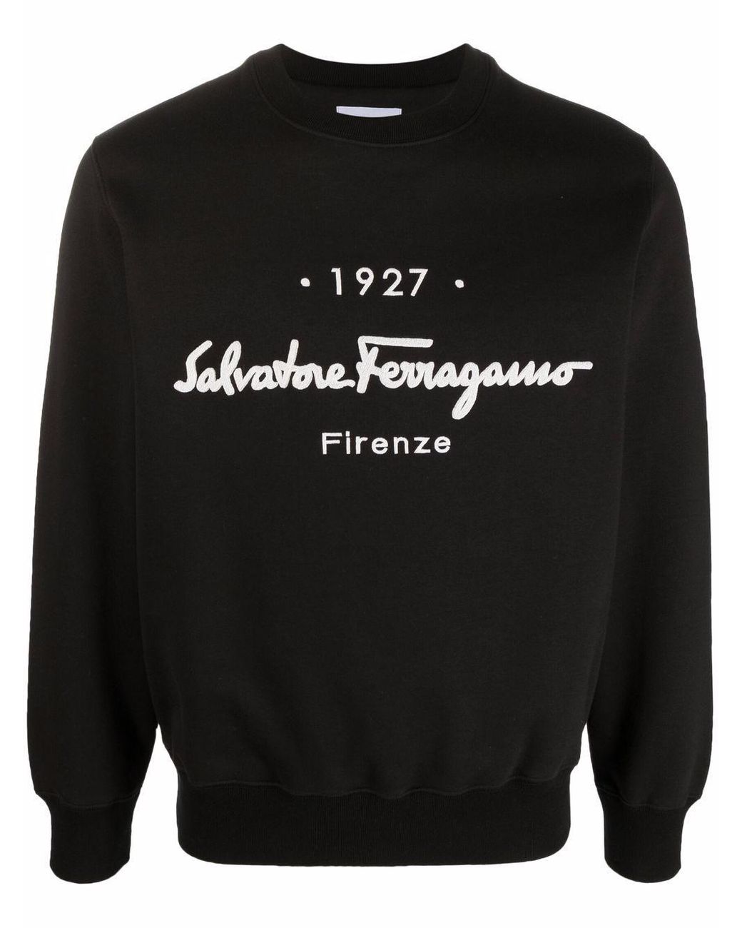 Ferragamo Logo-print Crew-neck Sweatshirt in Black for Men - Lyst