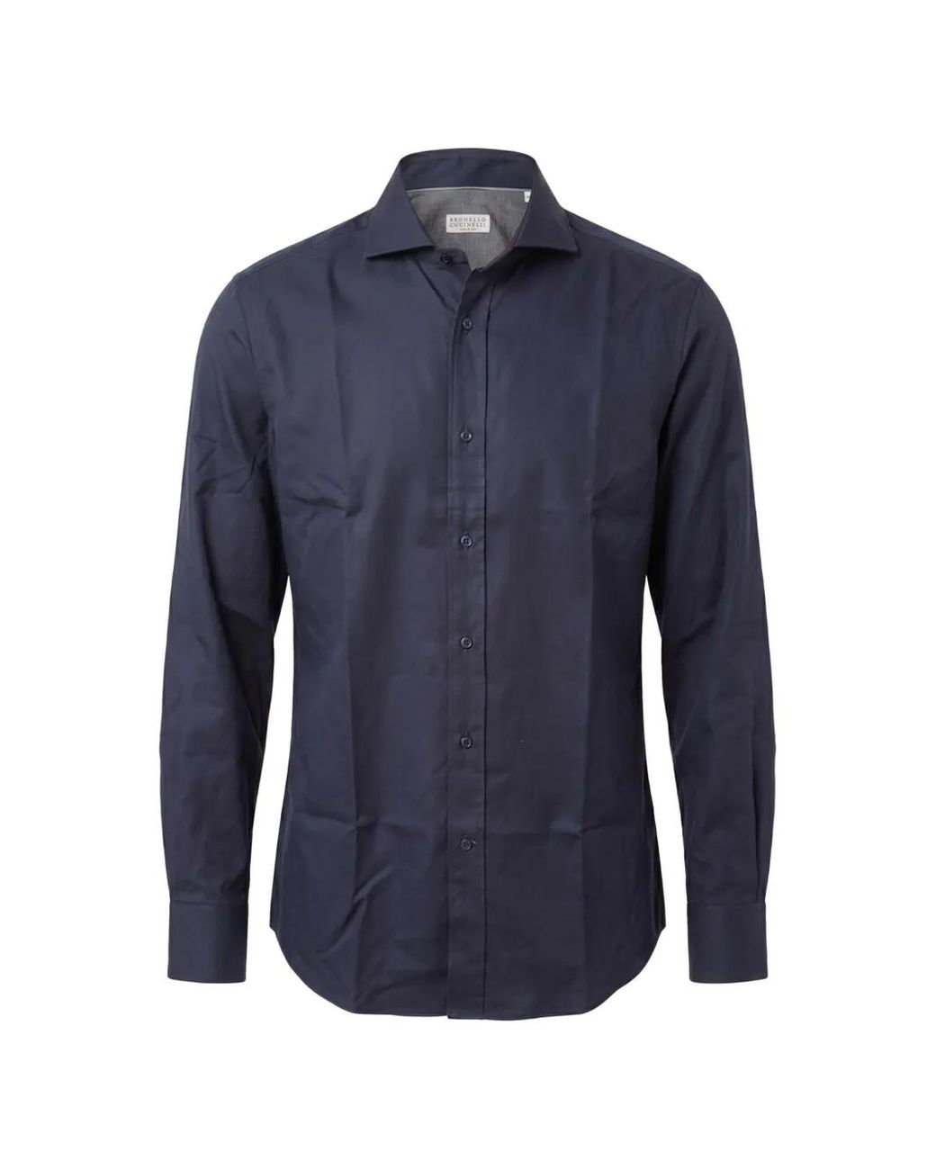 Brunello Cucinelli Blue Garment-Dyed Twill Shirt With Spread Collar for men
