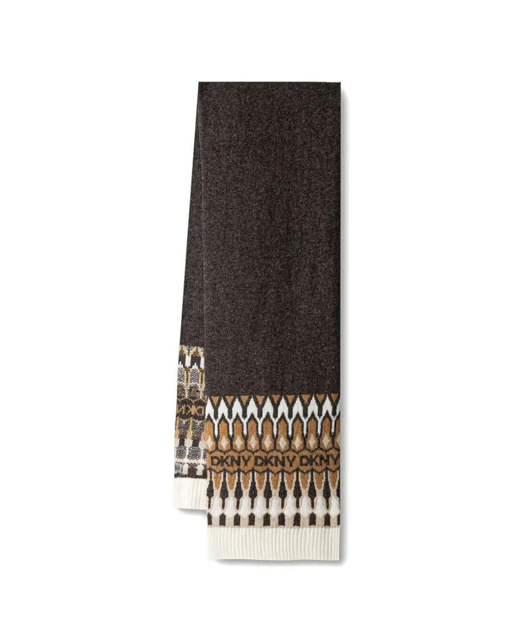 DKNY Black Logo-Pattern Intarsia-Knit Scarf