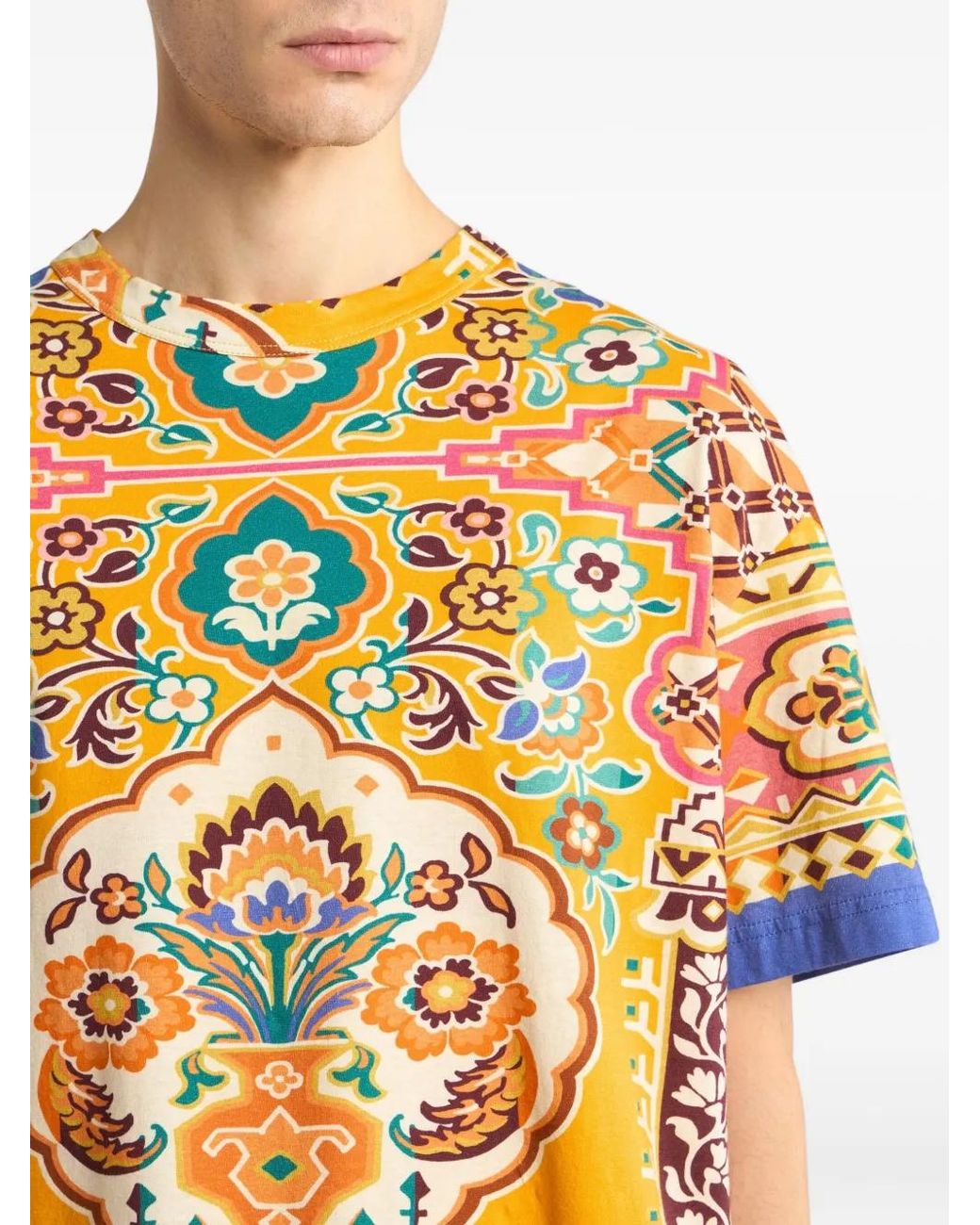 Etro Yellow Floral-Print T-Shirt for men