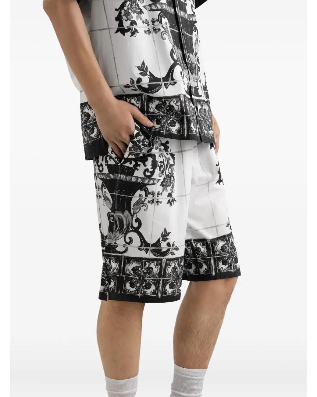 Dolce & Gabbana Multicolor 'Maiolica' Print Bermuda Shorts for men