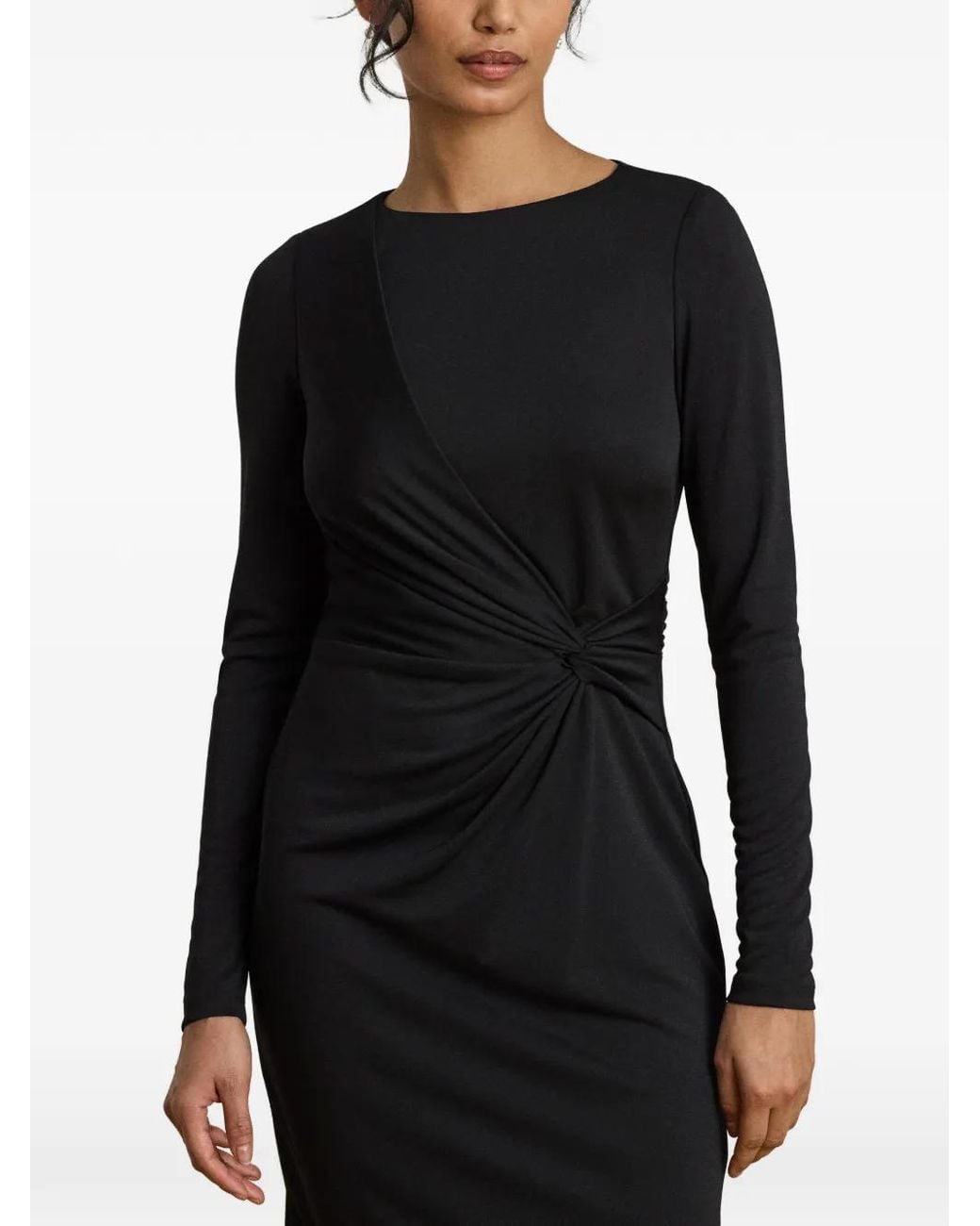 Ralph Lauren Black Twist-Front Boatneck Midi Dress
