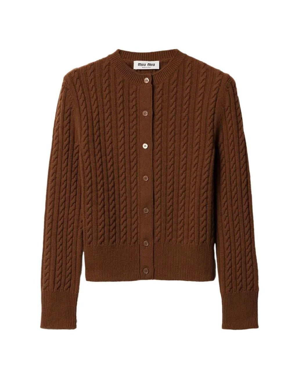 Miu Miu Brown Cable-Knit Cashmere Cardigan