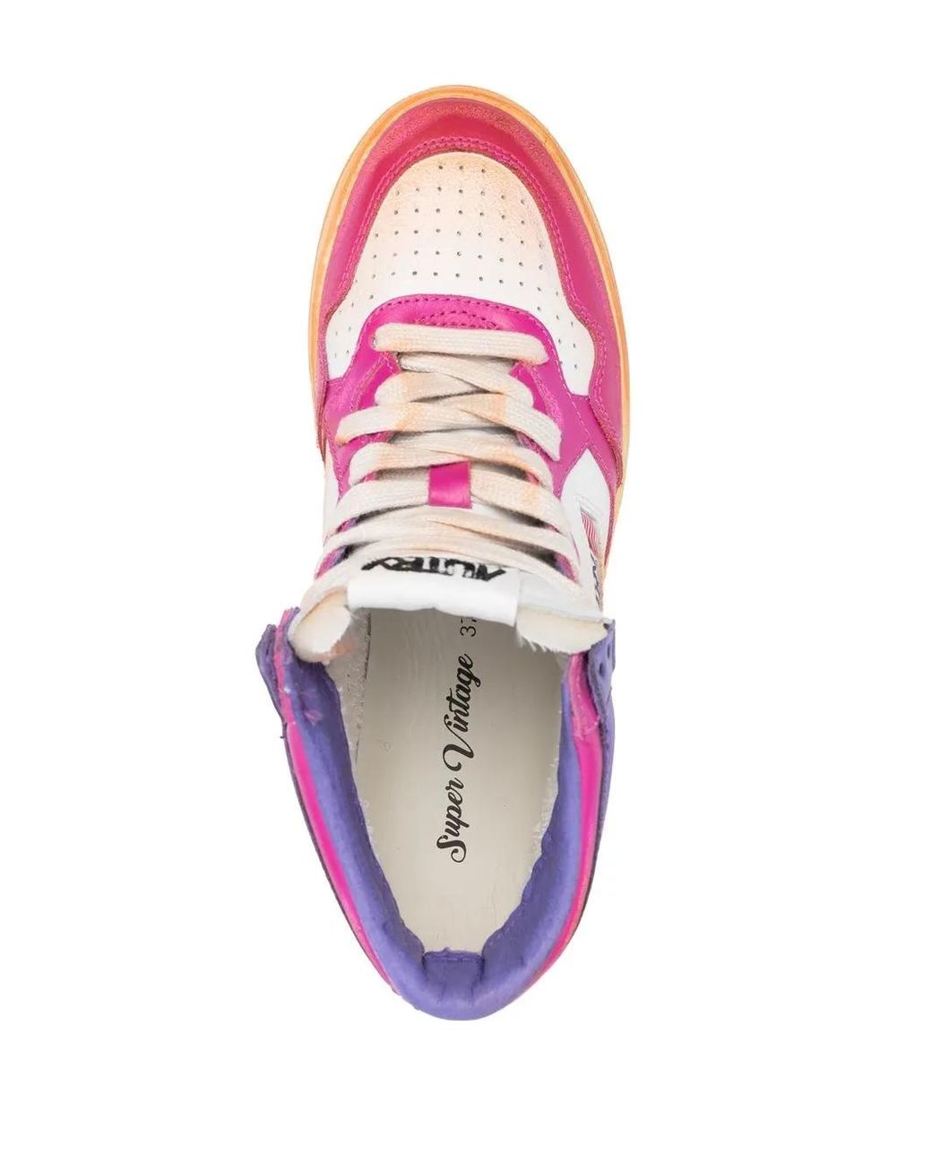 Autry Pink Super Vintage Medalist Mid Sneakers In White, Fuchsia And Violet Leather