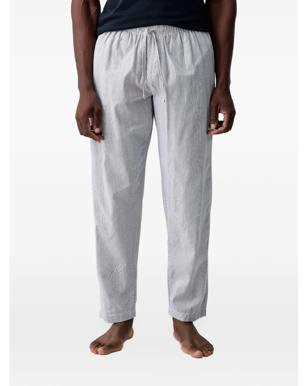 Lindbergh Blue Pyjama Rayé À Logo Brodé for men