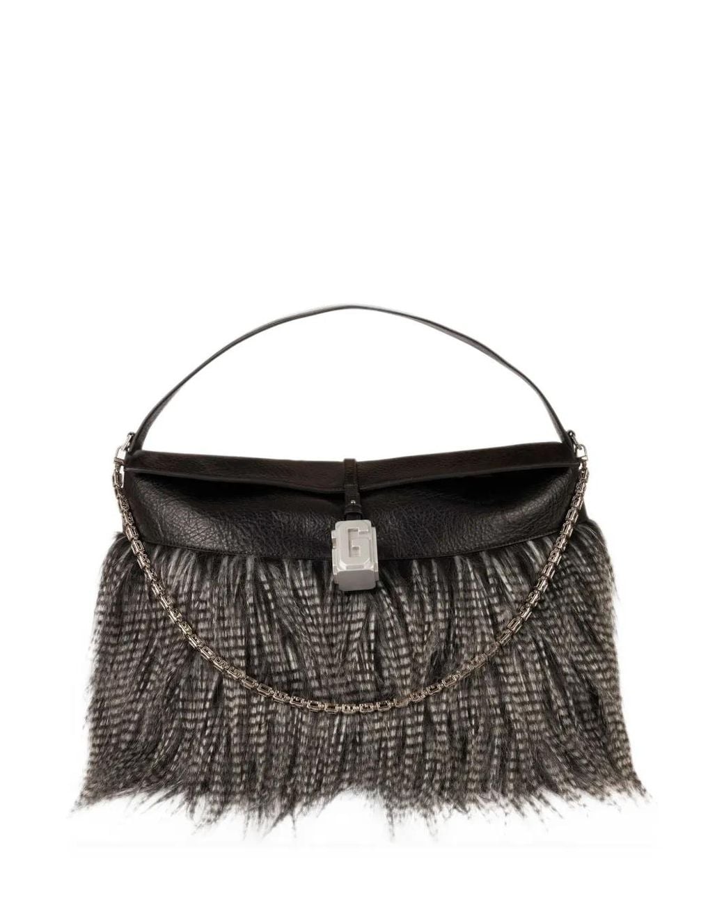 Gcds Black Mega Comma Feather-Effect Fringed Shoulder Bag