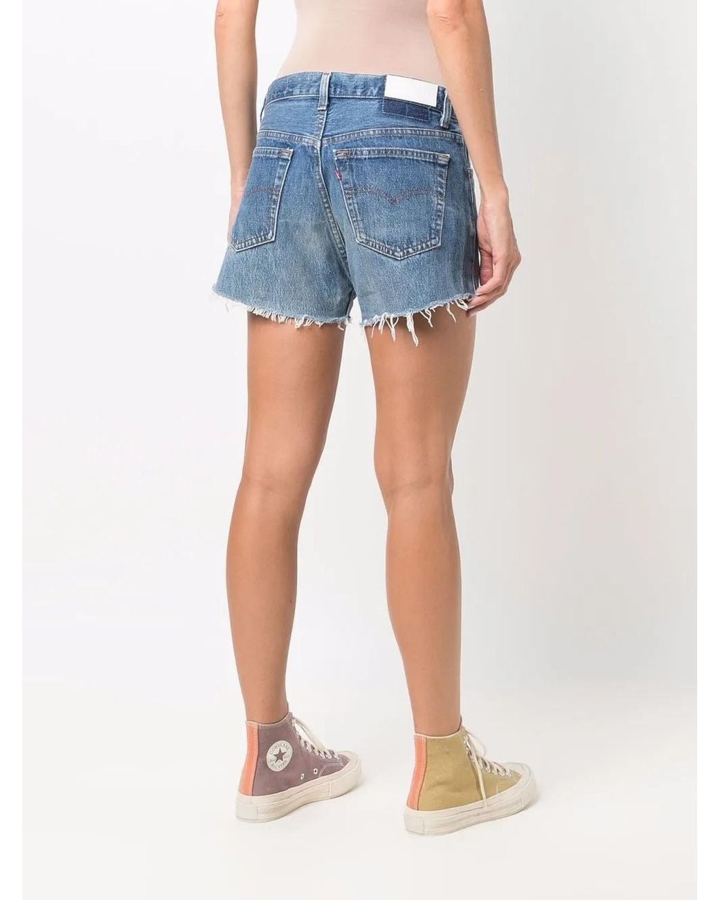 Re/done Blue Raw Cut Denim Shorts