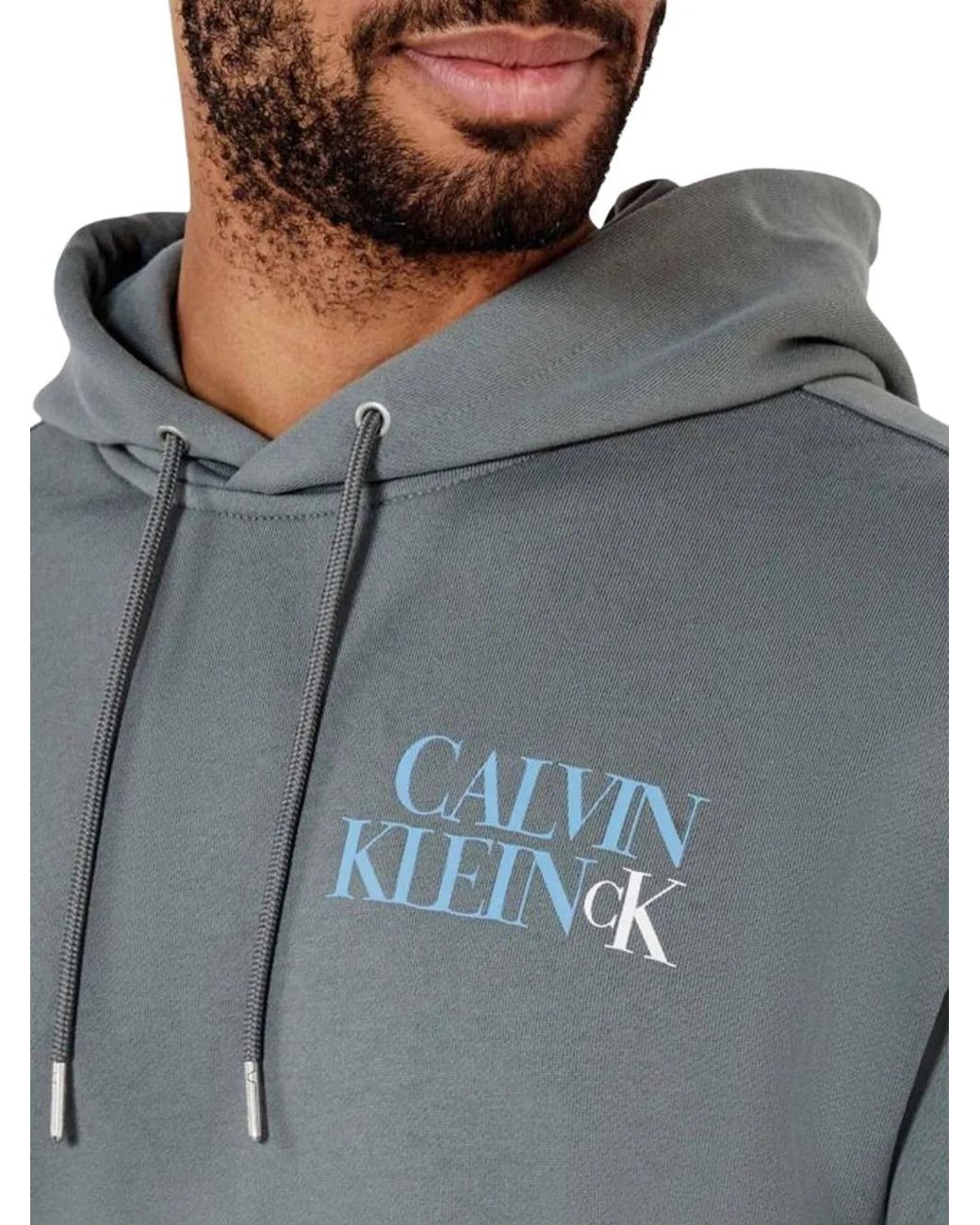 Calvin Klein Gray Logo-Print Drawstring Hoodie for men
