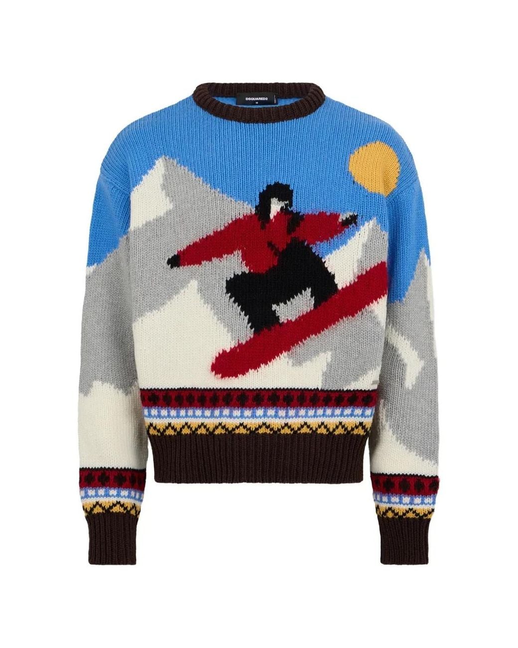 DSquared² Blue Snowy Dream Intarsia-Knit Sweater for men