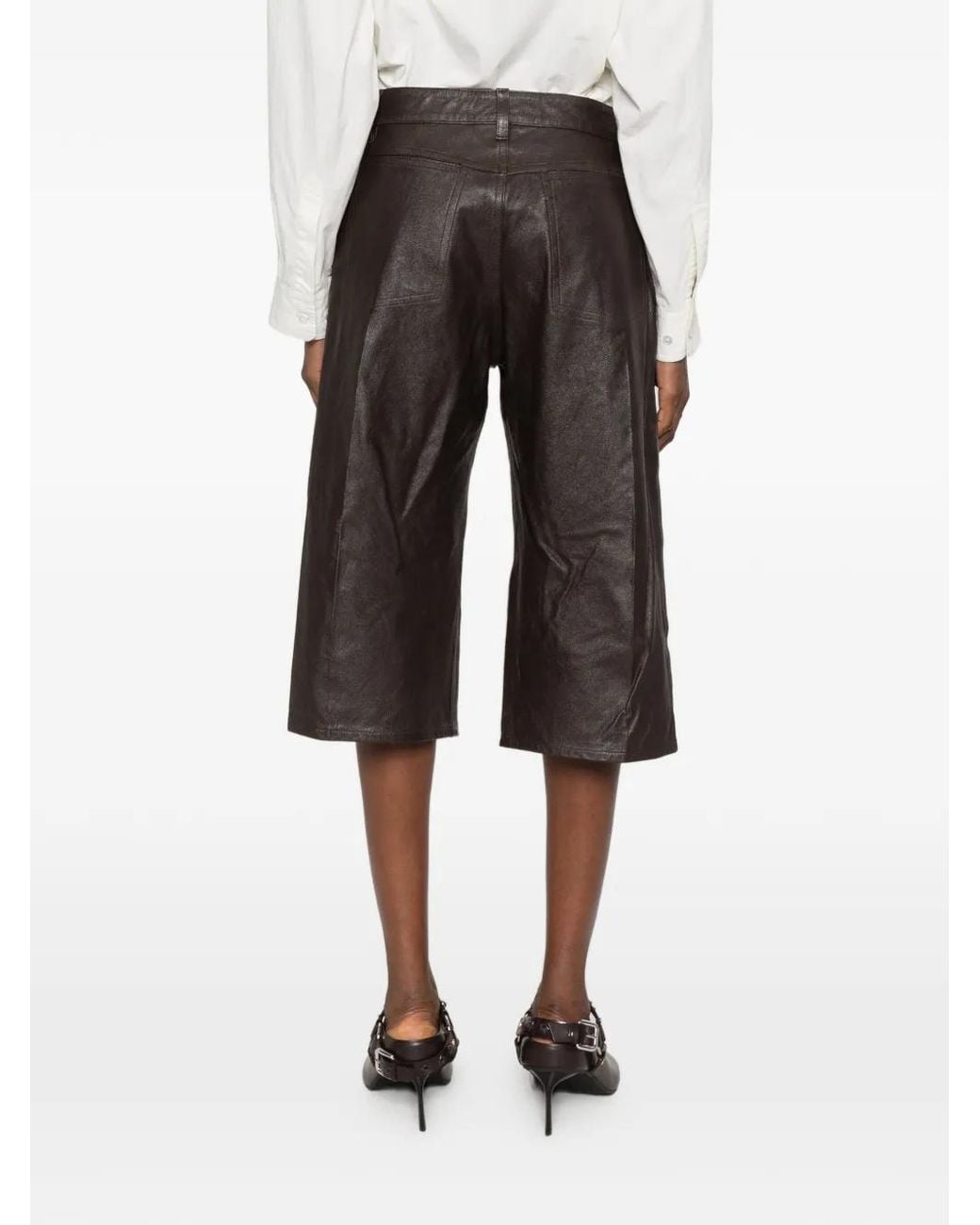 Lemaire Gray Leather Shorts