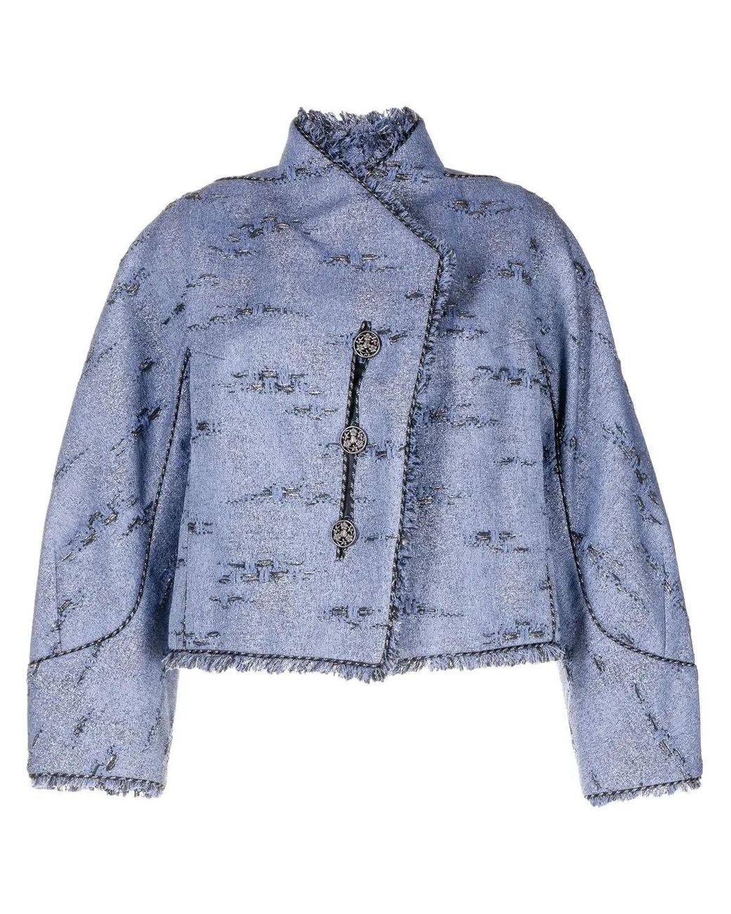 Shiatzy Chen Blue Reminiscence Metallic-Jacquard Jacket