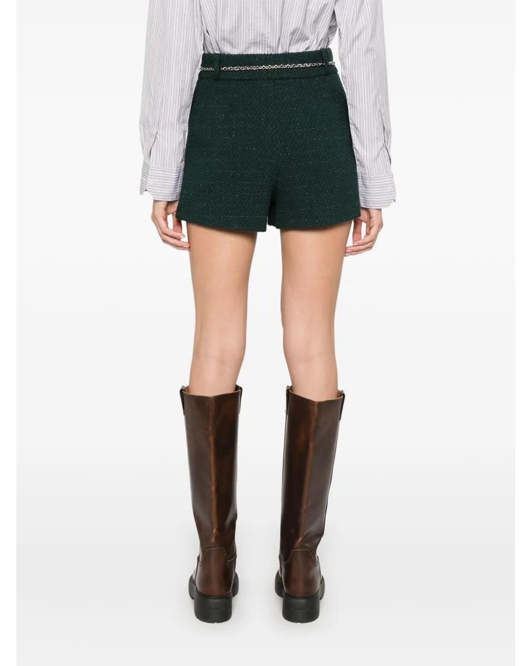 Maje Green Chain-Belt Shorts