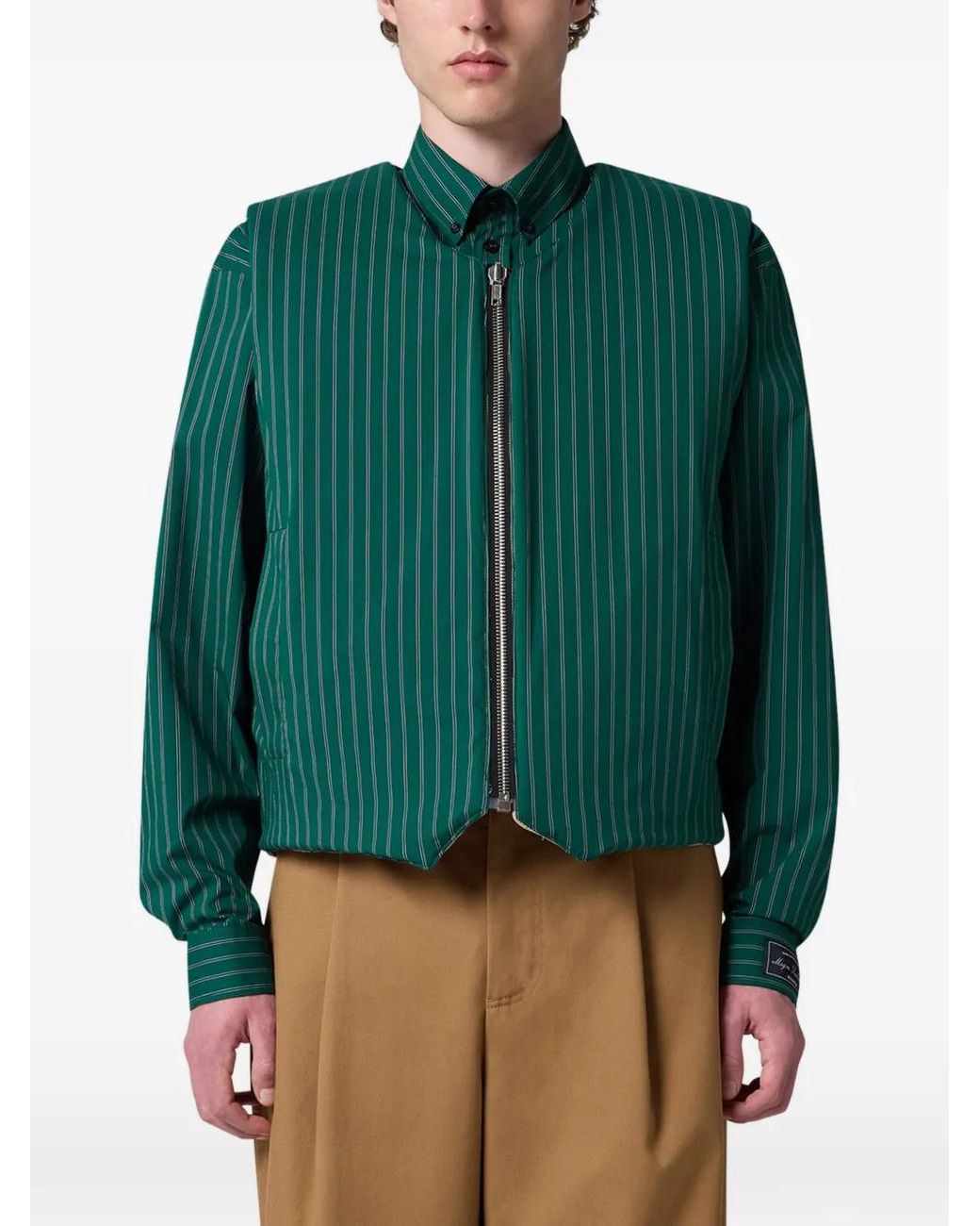 MSGM Green Pinstripe-Pattern Reversible Gilet for men