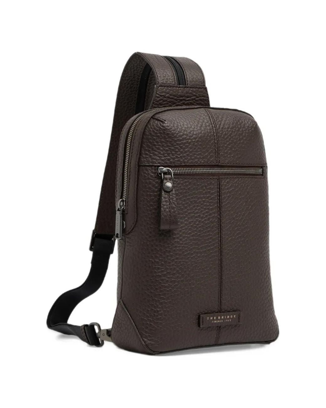 The Bridge Brown Grained Leather Backpack for men