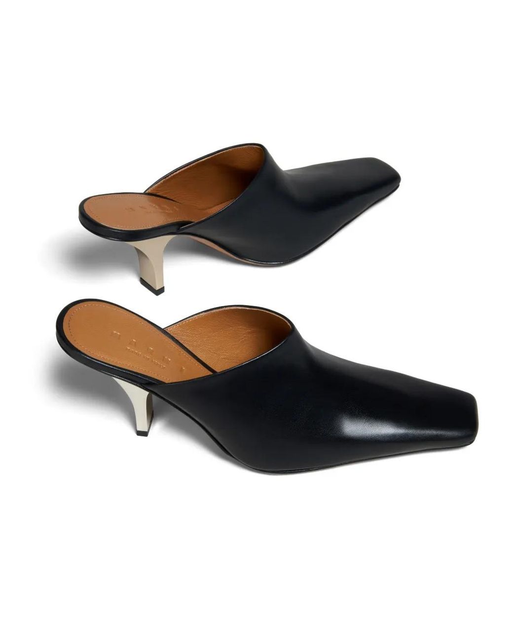 Marni Black Square-Toe Heeled Leather Mules