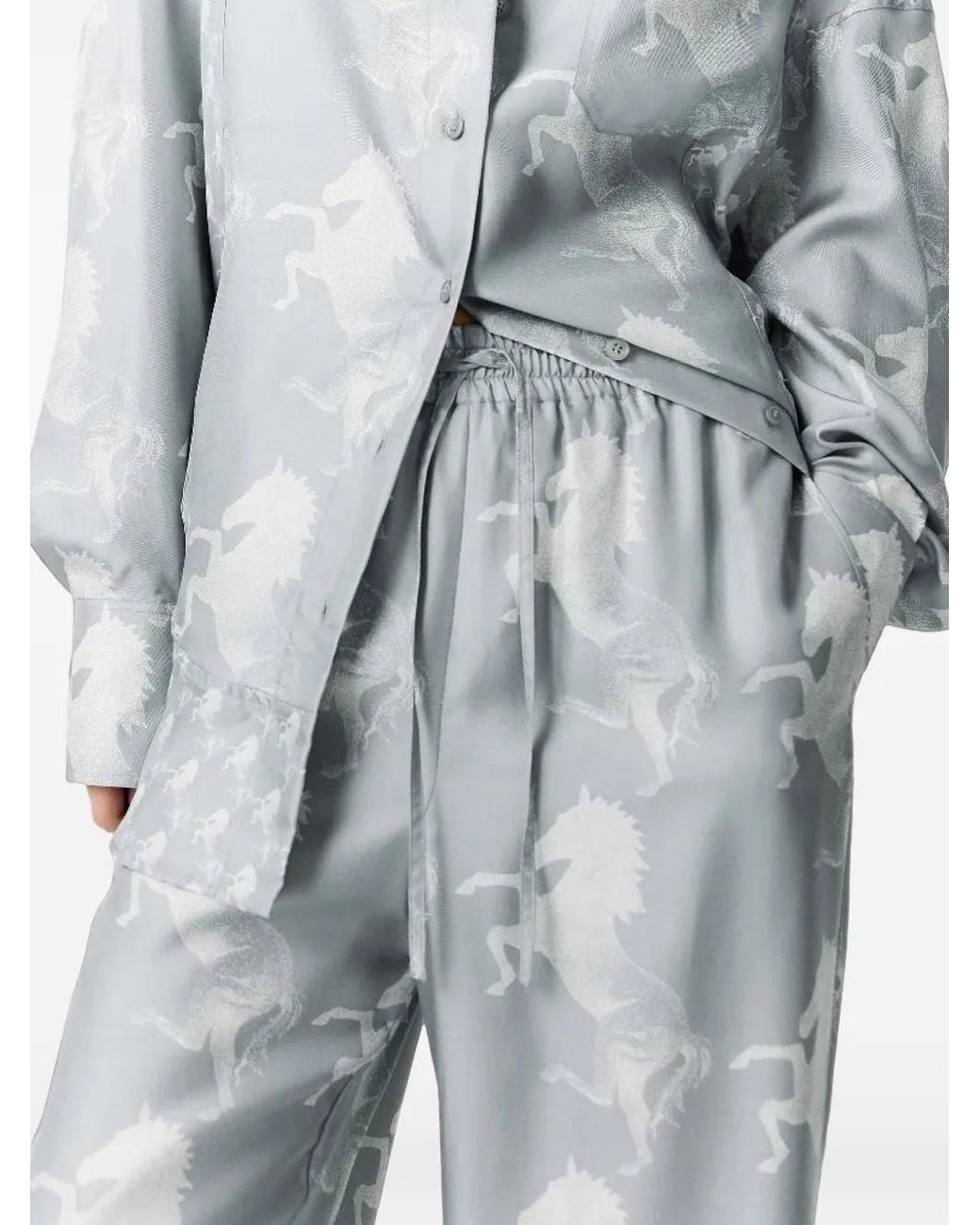 Stella McCartney Gray Horse-Print Silk Wide-Leg Pants