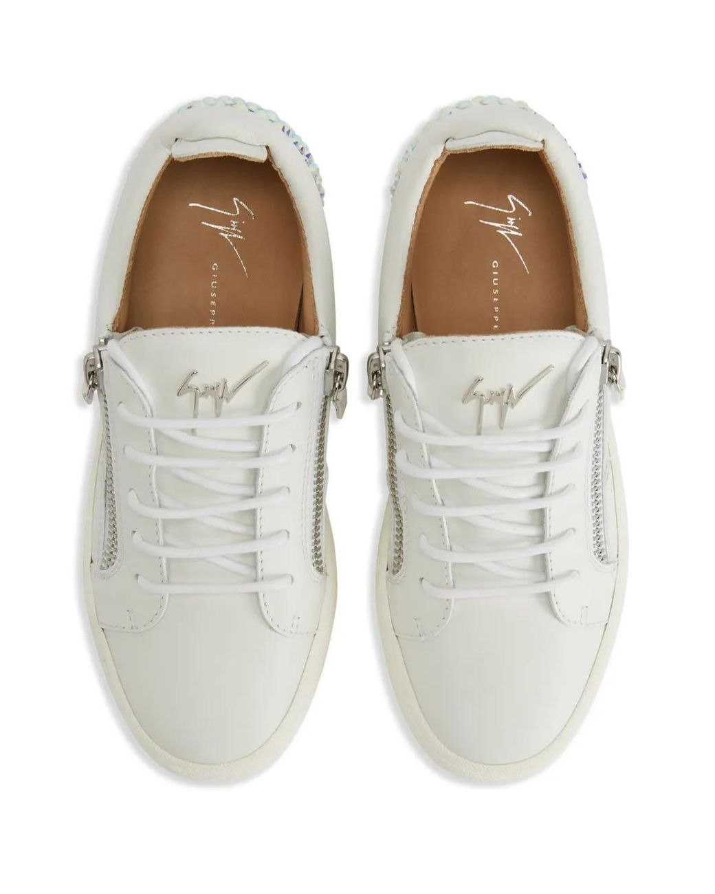 Giuseppe Zanotti White Gail Rhinestone-Embellished Leather Sneakers