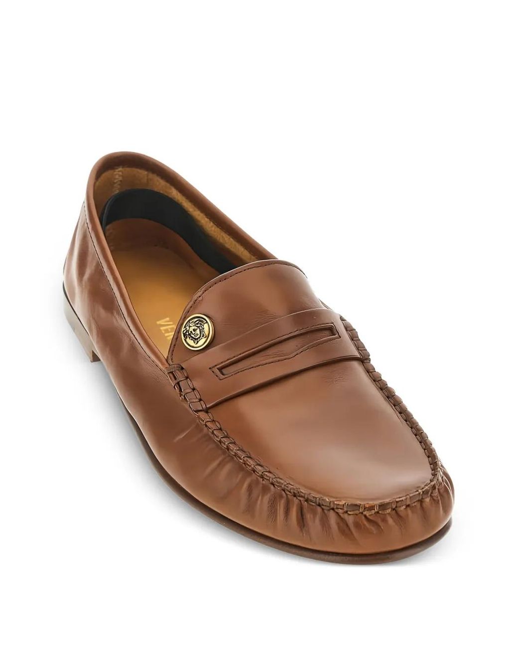 Versace Brown Guanto Logo-Embellished Leather Loafers for men
