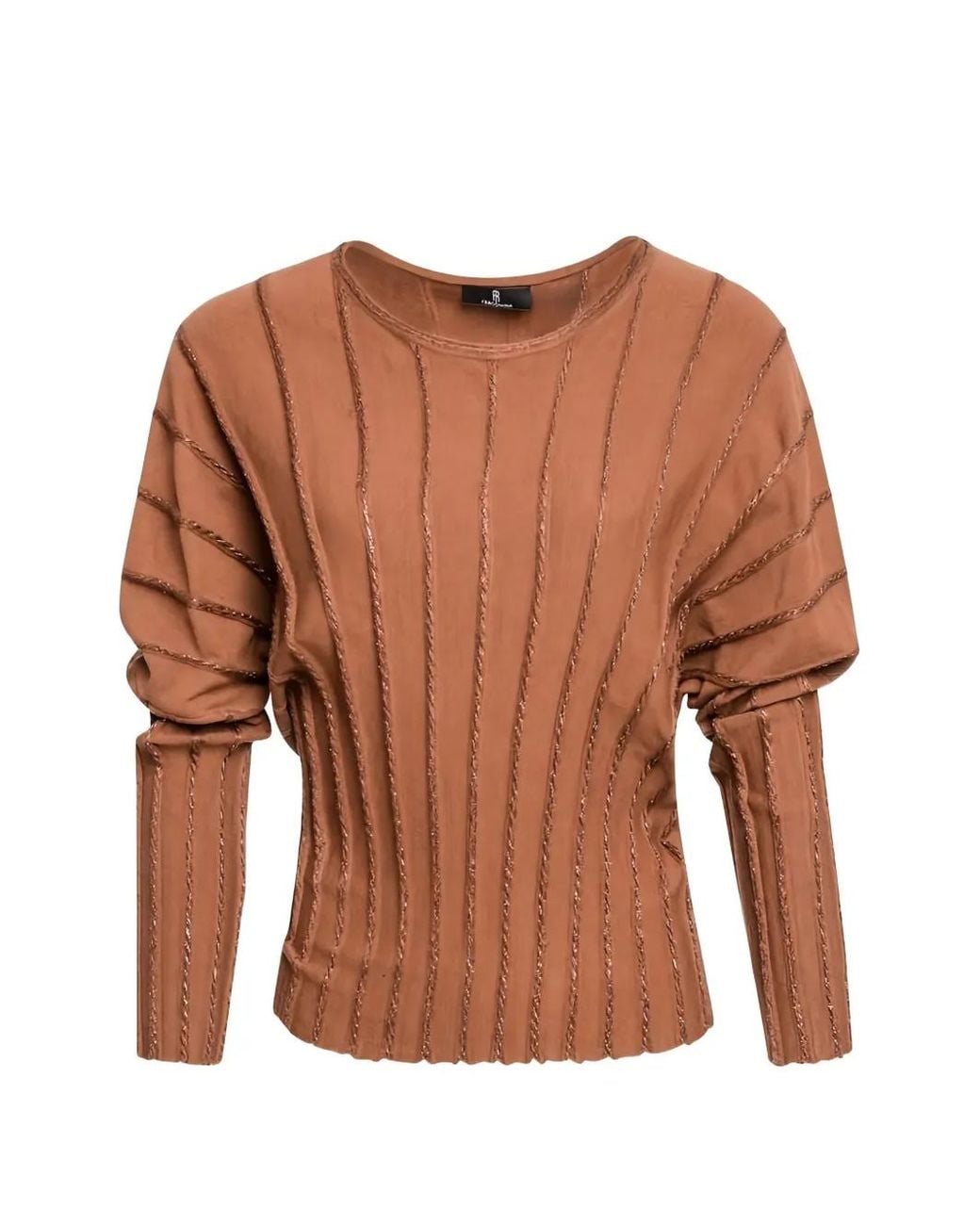 Fracomina Brown Ribbed-Knit Metallic-Thread Sweater