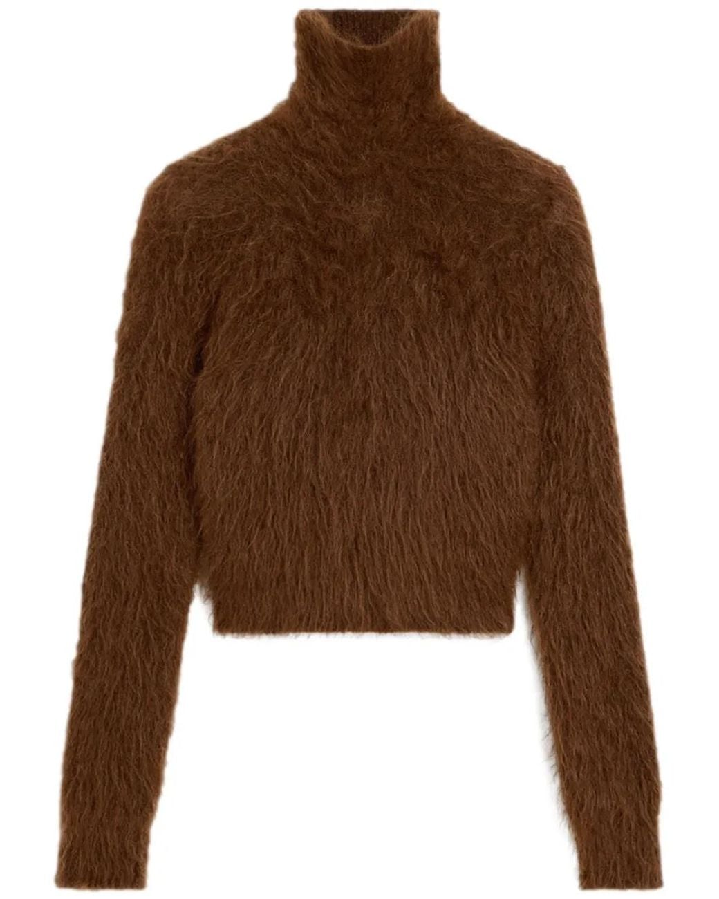 AMI Brown Brushed-Effect Roll-Neck Jumper