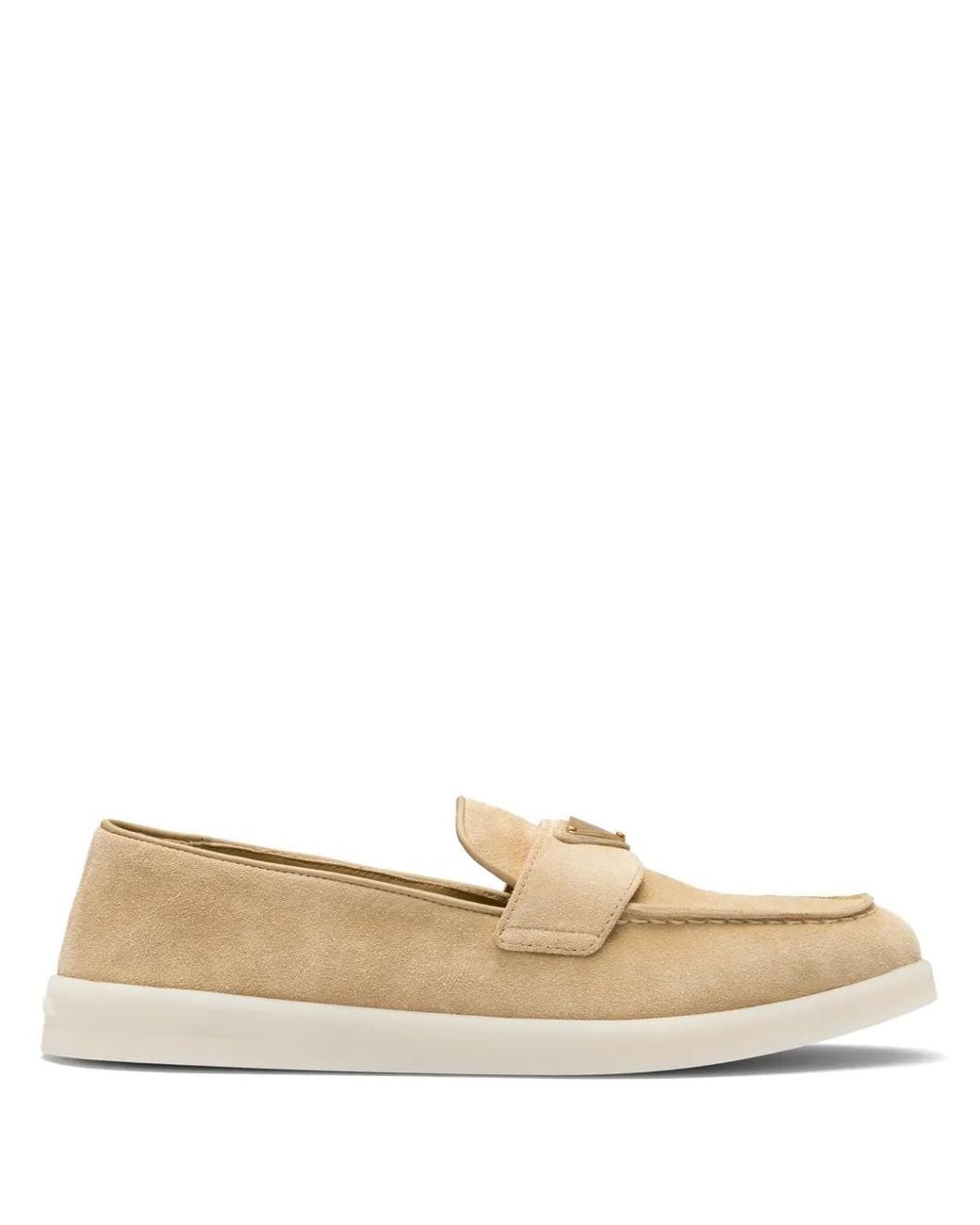 Prada Natural Brand-Plaque Wide-Strap Suede Loafers