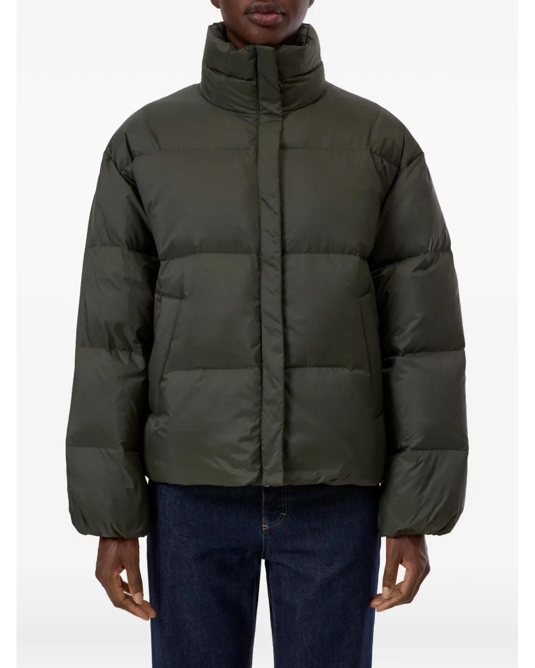 Closed Green Quilted High-Neck Jacket